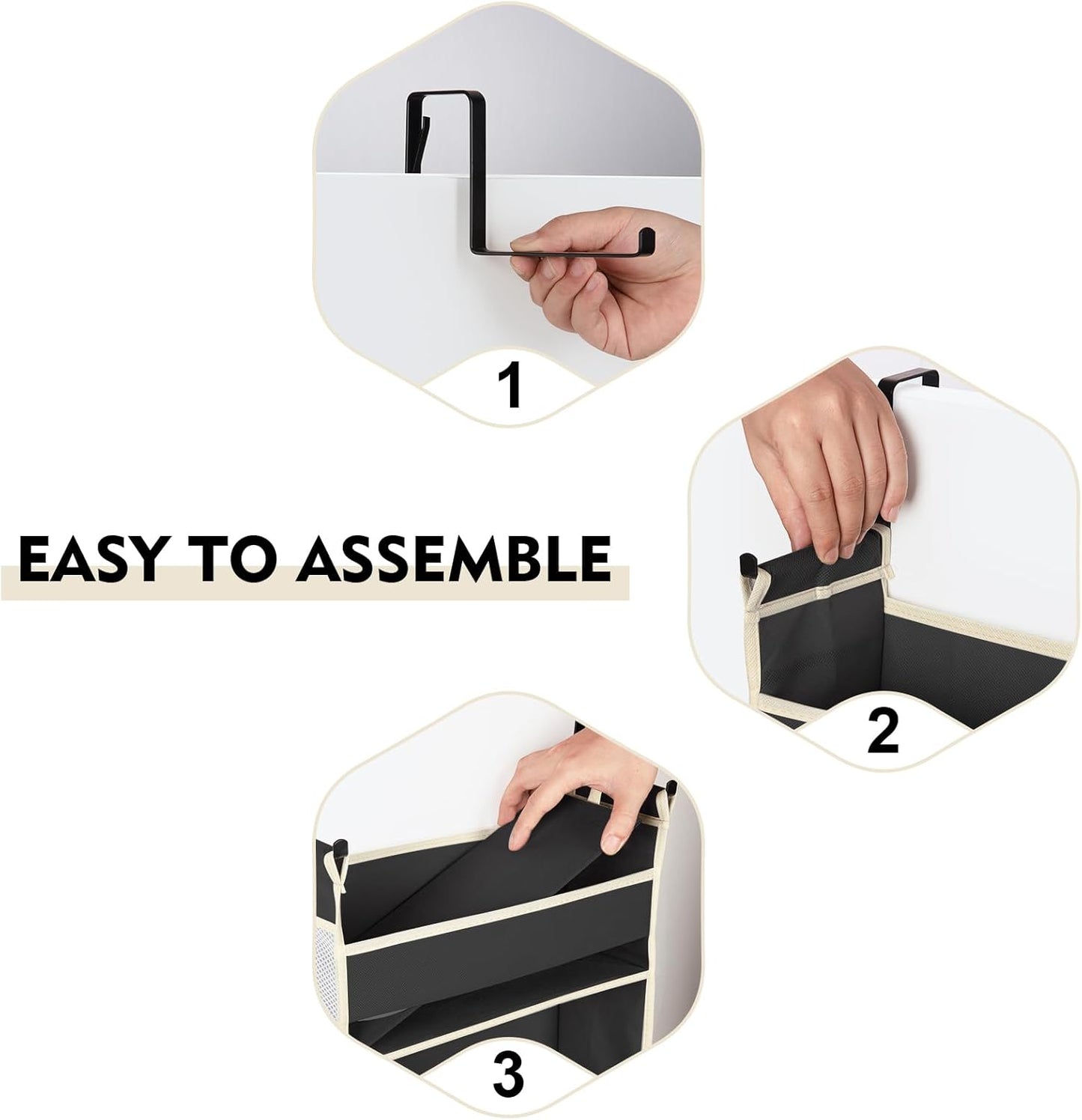 2 Pack Over The Door Hanging Organizer - 6 Shelves & 12 Side Pockets, Over The Door Storage for Baby Accessories & Children's Toys (13"x5"x54", Black)