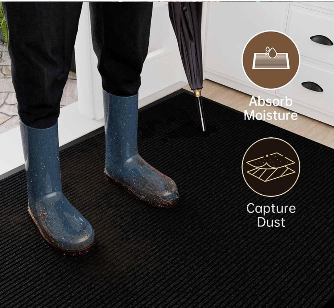 SRDDQLC Door Floor Mat Commercial Grade Large Size Heavy Duty Tough Entry Collection Slip Skid Entrance Mat with Rubber Backing Low Profile and Easy to Clean Indoor Outdoor Rug,3x5FT,Black