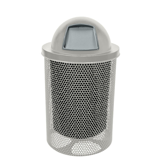 COATEDOUTDOORFURNITURE RDT-P-TXTGRY Heavy Duty Round Trash Receptacle with Dome Top, Liner Included, 32 Gallon, Textured Grey, Made in America