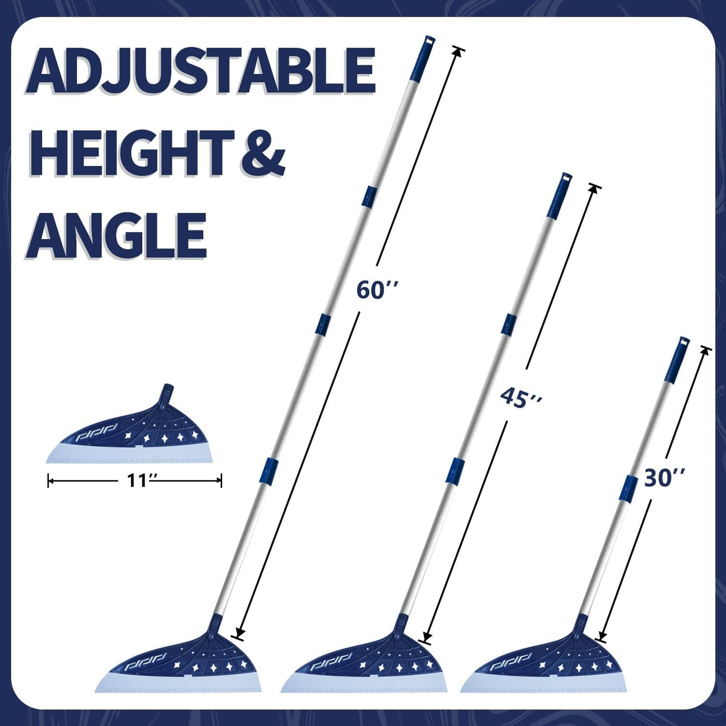 Magic Air Broom, Silicone Broom Floor Squeegee for Glass and Floors with 60’’ Long Aluminum Adjustable Handles,Silicone Squeegee Broom or Pet Hair, Dust and Liquids (Blue)