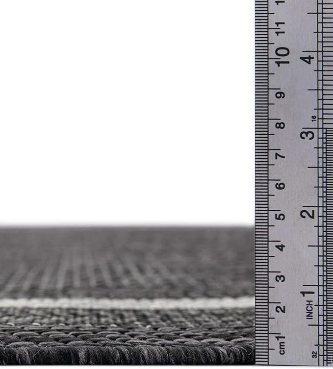 Unique Loom Outdoor Border Collection Area Rug - Soft Border (10' Square Black/Ivory)