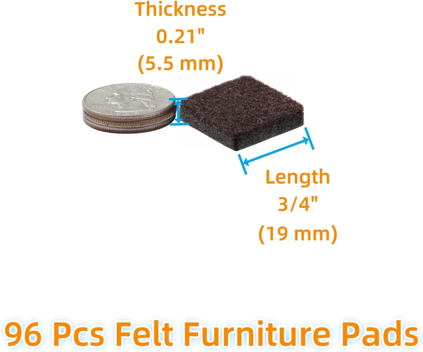 Furnigear Felt Furniture Pads for Hardwood Floors - Self Adhesive Chair Felt Pad, Floor Protector for Furniture Feet, Furniture Sliders Moving Furniture Smoothly, Anti Scratch 96 Pcs 3/4" Square Brown
