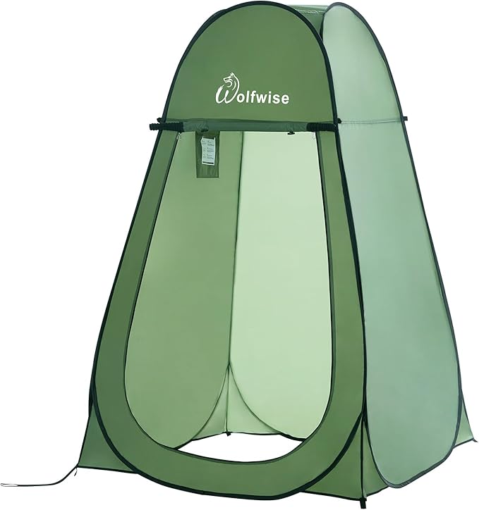 WolfWise Portable Pop Up Privacy Shower Tent, Spacious Changing Room, Dressing Room, Sun Sunshade Canopy Outdoor Rain Shelter, Backpack Privacy Shelters for Camping, Hiking, Beach, Toilet, Large Green