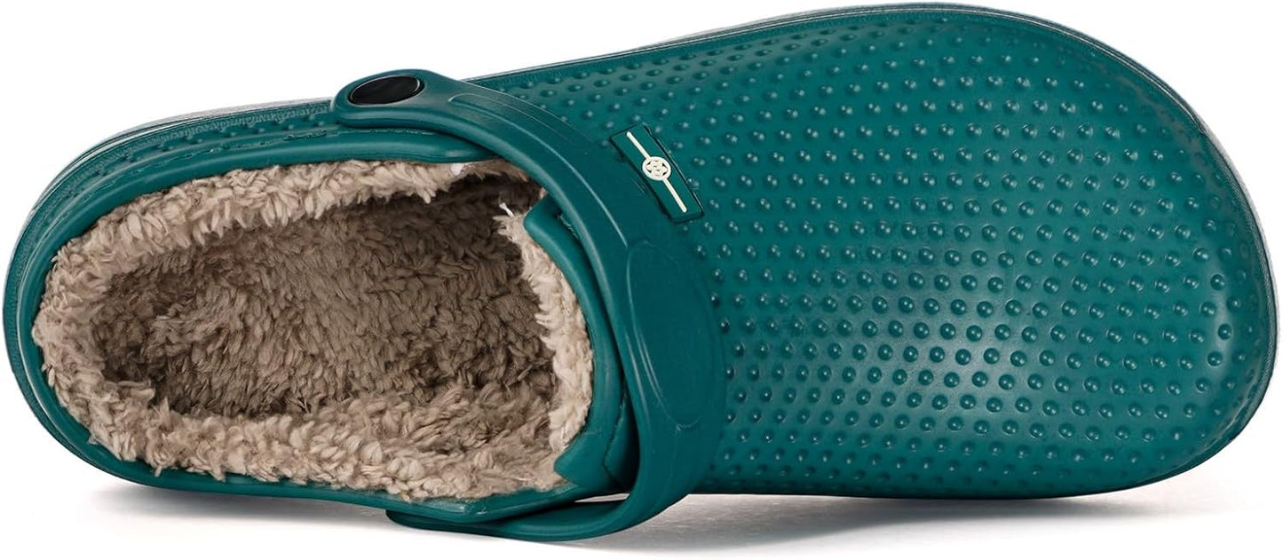 Womens Mens Fur Lined Clogs Waterproof Garden Shoes Winter Warm Fleece Lining Fuzzy House Home Slippers Indoor Outdoor Mules