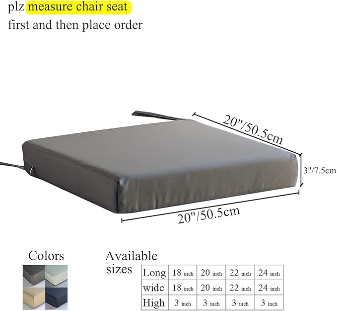 20x20 inch Patio Chair Cushions Non Slip Bottom Chair Pad with Ties Waterproof Square Outdoor Seat Cushion Replacement for Garden Swing Furniture Set of 2, White