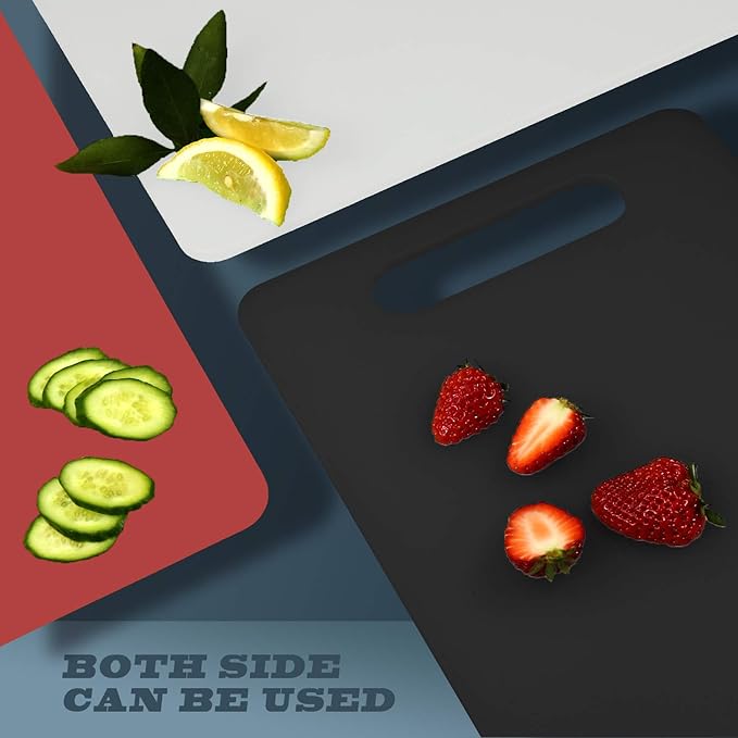 Fotouzy Plastic Utility Cutting Board with Handles, Food Safe PP Material, BPA Free, Dishwasher Safe, Thick Chopping Board, Large Size, Easy Grip Handle, for Kitchen (Red),15.5 x 10"