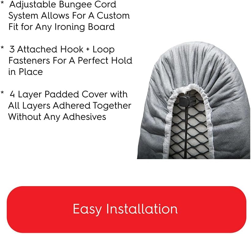 TIVIT Ironing Board Cover 22 x 58, Made in Italy. Pro Grip Pad Covers w/3 Fastener Straps & Pull Bungee Cord - Durable Scorch & Stain Resistant Padded Layers, Heat Reflective AlumiTek PRO Top Coat