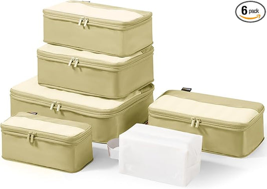 6 Set Compression Packing Cubes for Travel Essentials, Luggage Organizers for Suitcases (Bright Yellow)