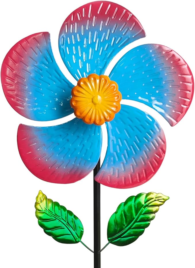 Garden Wind Spinners & Metal Wind Sculptures - Outdoor Windmill Decor with Vibrant Red & Blue, Yard Art for Patio Lawn Garden Ornament, Dynamic Wind Spinner Sculpture for Landscape 1Pack