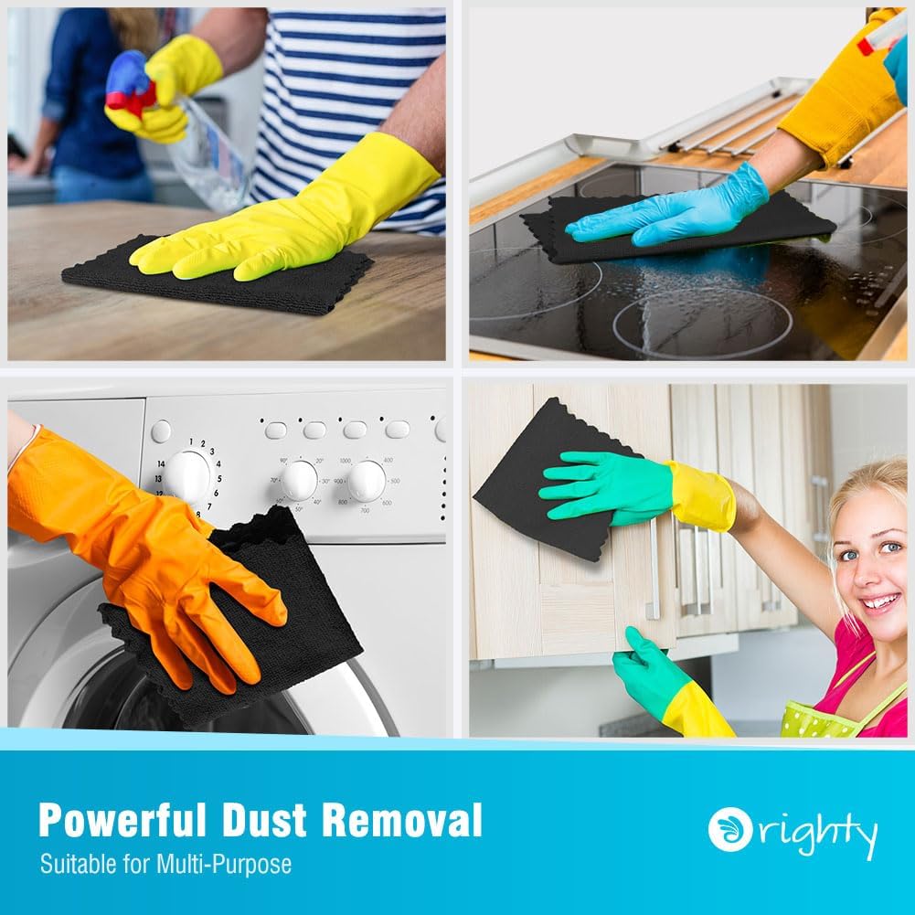 Orighty Cleaning Cloths 12x12 inch, Pack of 24, Highly Absorbent Microfiber Cleaning Supplies, Lint Free Cloths for Multiple-use, Powerful Cleaning Rags for House, Kitchen, Car Care (Black)