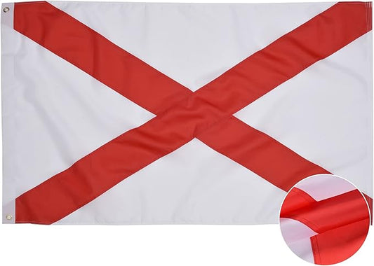 Alabama State Flag 6x10 Ft, Deluxe Embroidered Heavy Duty Nylon Durable AL Outside Flags, Indoor/Outdoor, Sewn Stripes and Brass Grommets