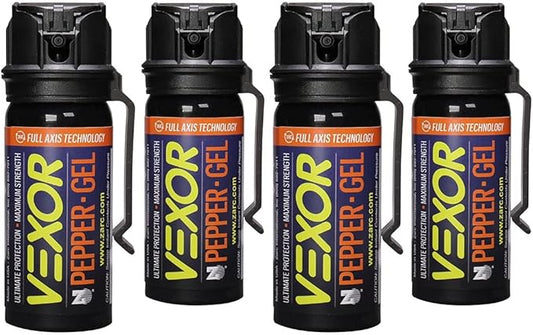 VEXOR Pepper Gel from Zarc, Maximum Strength Police Pepper Spray, Gel is The Future, Full Axis Technology Shoots from Any Angle 18-feet, Flip-top Safety