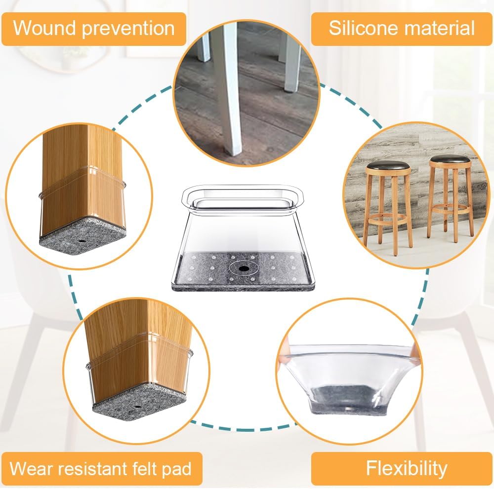 32 Pcs Rectangle Chair Leg Floor Protectors for Hardwood - Silicone Felt Furniture Pads, Scratch/Noise Reducing Covers, Large (Fit Perimeter 5" to 5-7/8")