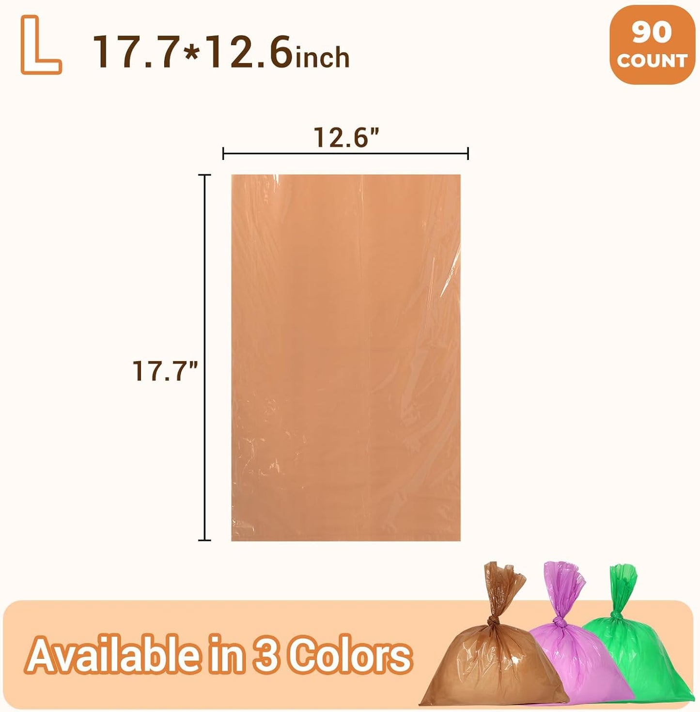 Odor Sealing Small Trash Bags Home & Food Use L-90 Count Disposable Bags, Durable and Unscented (Color:Brown)