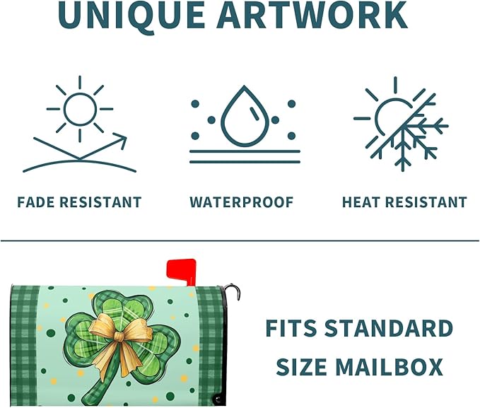 St Patrick's Day Mailbox Cover Magnetic Lucky Clover Shamrocks Holiday Decorative Mail Box Post Covers Leaves Green Plaid Waterproof Letter Box Wraps for Farmhouse Outdoor Garden Decor 21x18 in