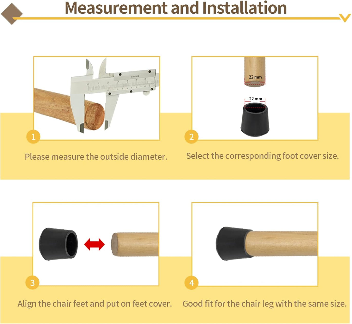 Flyshop Furniture Table Covers, Non-Slip Heavy Duty Rubber Leg Tips, Chair Leg Caps Floor Protector, Round Black 4PCS Size 19mm, 3/4"
