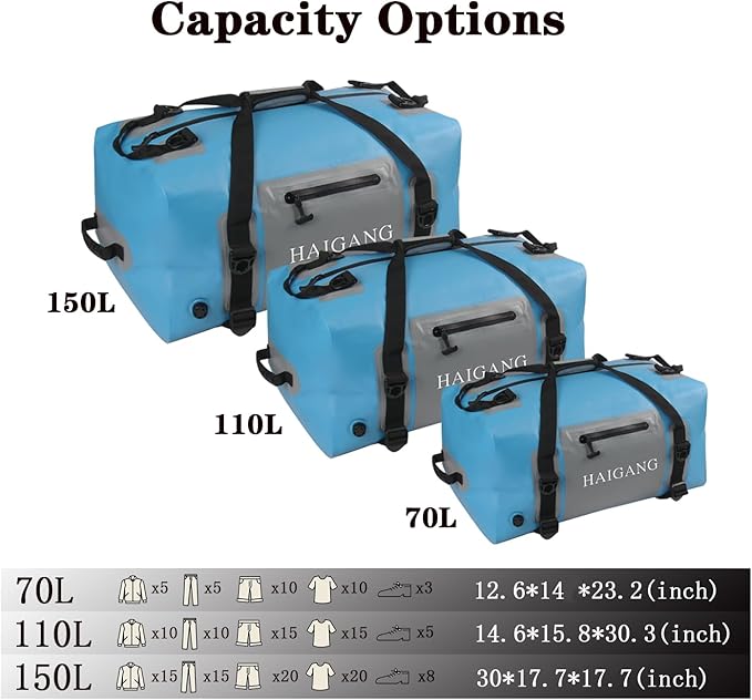 70L Waterproof Duffel Bag Travel Dry Bag, Large Capacity, Adjustable Thickened Straps and Handles, Zip Closure, Air Valve, Keep Equipment Safe, Suitable for Boating Rafting Motorcycle Kayaking