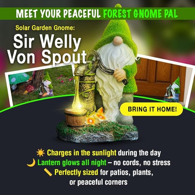 Water Pump Gnome Decorations for Yard/Lawn/Patio/Deck Outdoors Decor – Weatherproof Garden Statue – Fun Spring Summer Charming Gnomes Gifts for Women (Forest Green) and home - Fall Deals/Clearance
