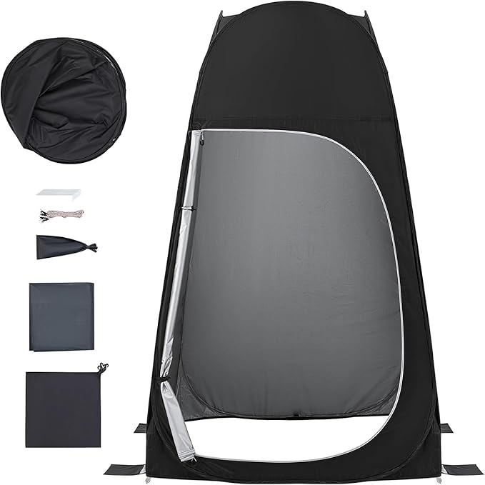 KingCamp Camping Shower Tent, Portable Outdoor Privacy Toilet & Changing Tent Windproof & Waterproof Easy Setup 1 or 2 Room Shelter with Shower Bag for Camping Hiking Beach