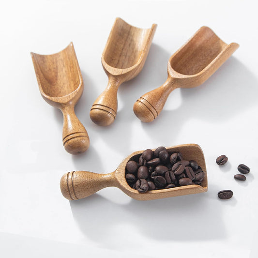 Wooden Scoops for Canisters 4PCS Acacia Wooden Scoop for Jars Small Wood Scoops for Canisters Wooden Scoop for Ground Coffee Scoop for Seasoning Bath Salt Laundry Shovel-Multipurpose