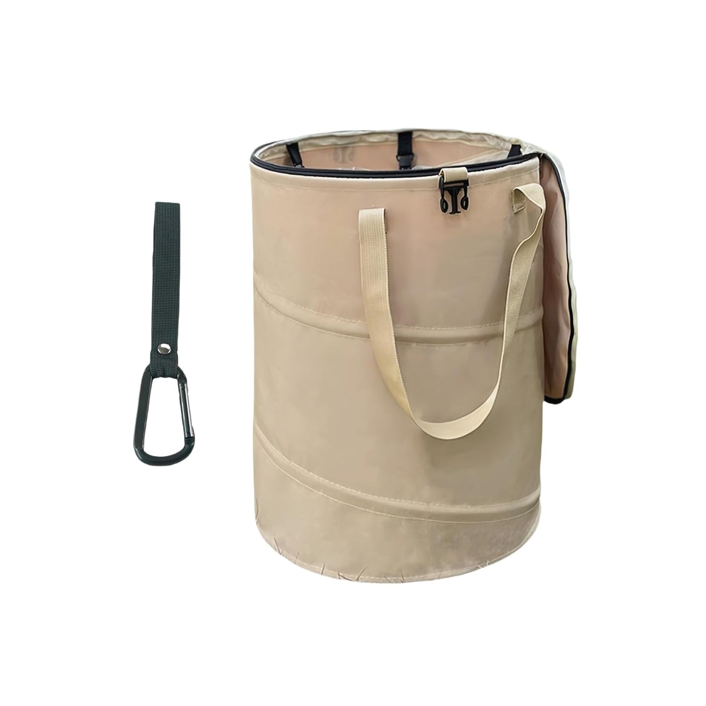 Collapsible Trash Can with Lid, Foldable Camping Trash Can, Outdoor Recycle Bin for Clothes and Toys, Thickened, Sturdy, Durable, with Attached Hook (Coffee)