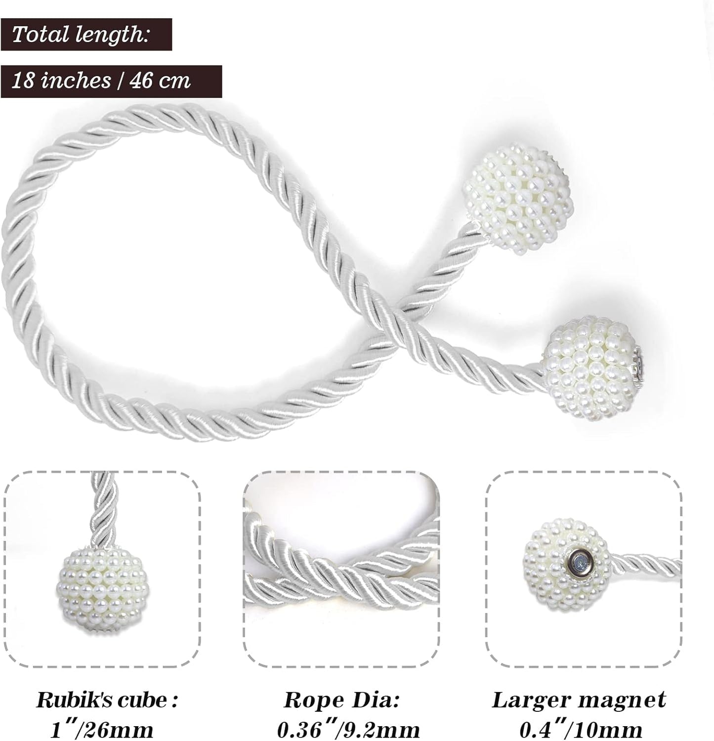 Hion Magnetic Curtain Tiebacks White 6 Pack, Curtain Tiebacks Buckles Holdbacks Holders Hooks Clip for Home Bedroom Office Decorative Thick or Thin Curtain