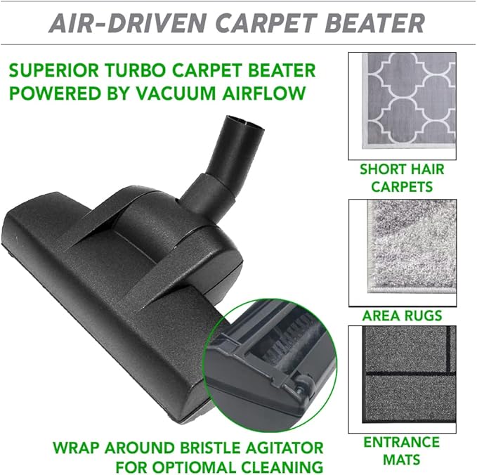 OVO Central Vacuum Deluxe Plus Kit, 30ft ON/Off Low-Voltage Hose, Air Driven Carpet Beater, 12’’ Premium Floor Brush, Cleaning Tools and Easy Storage Accessories