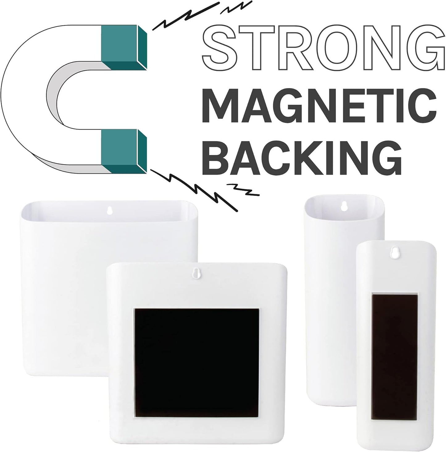 JS Jackson Supplies White Lint Bin with Magnetic Back (Set of 2), Large and Small Space Saving Trash Bins and Organizers for Laundry Room and Kitchen, Wall Mountable