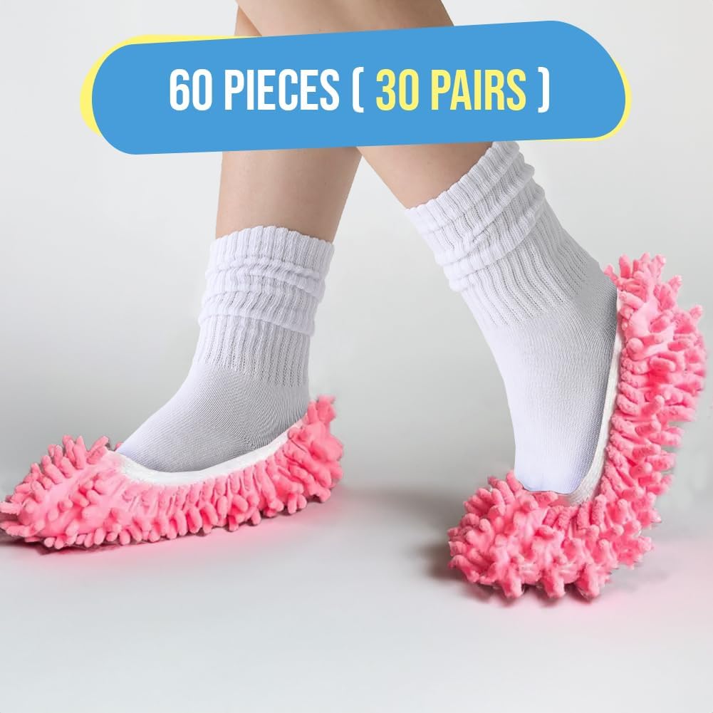 Winterlace Mop Slippers 60 Pcs (30 Pairs) Microfiber Chenille House Floor Dusting Cleaning Socks Shoe Cover Wholesale Bulk Pack
