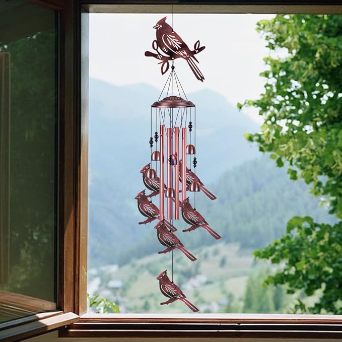 Cardinal Wind Chimes for Garden, Home, Balcony, Yard, Outdoor Decoration, Cardinal Wind Bell, Memorial Wind Chime, Wind Catcher, Blessing Wind Chimes Xmas Gifts for Mom, Grandma, Family, Women, Friend