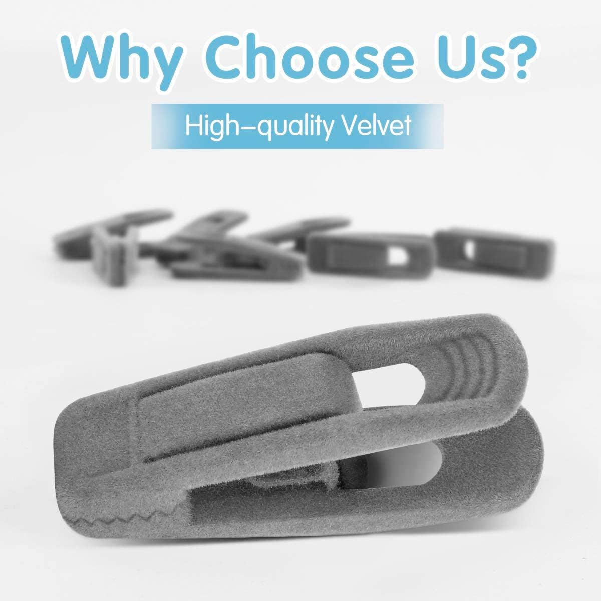 Grey Velvet Hangers Clips (80-Pack), Non-Slip Strong Velvet Hangers Clips for Velvet Skirt Hangers, Velvet Pants Hanger Velvet Clips Fit for Thin Velvet Clothes Suit Hangers