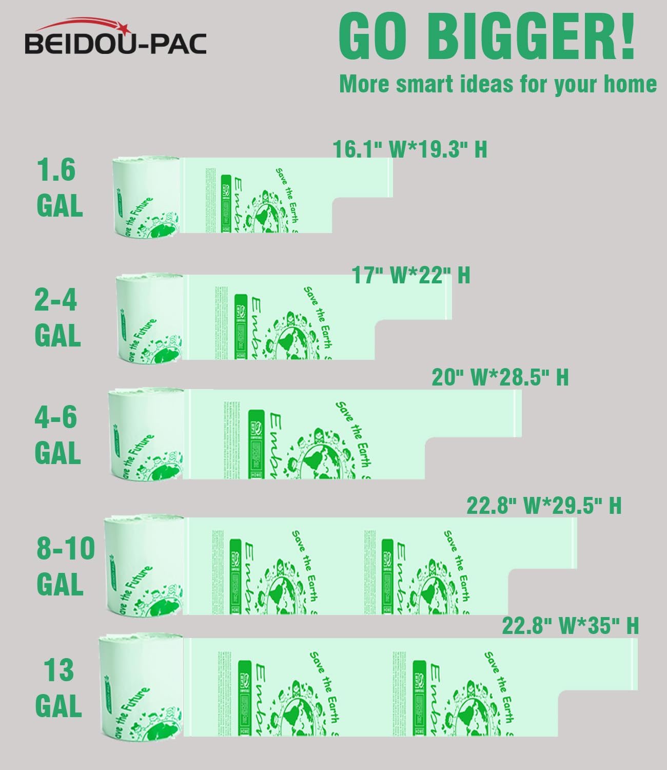 8-10 Gallon Compostable Trash Bags, 120 Count, Compost Bags Kitchen Trash Bags with Handle, Sturdy Biodegradable Garbage Bags Food Scrap Waste Bags, ASTM D6400, US BPI Certified