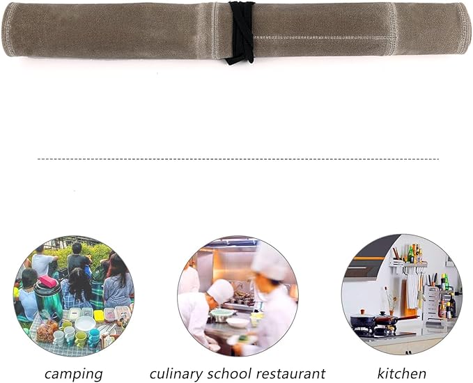 Khaki Chef’s Knife Roll Case, Waxed Canvas Cutlery Knives Holders Protectors, Home Kitchen Cooking Tools And Utensils Wrap Bag Wallet, Multi-Purpose Brush Roll Bag, Travel Tool Roll Pouch