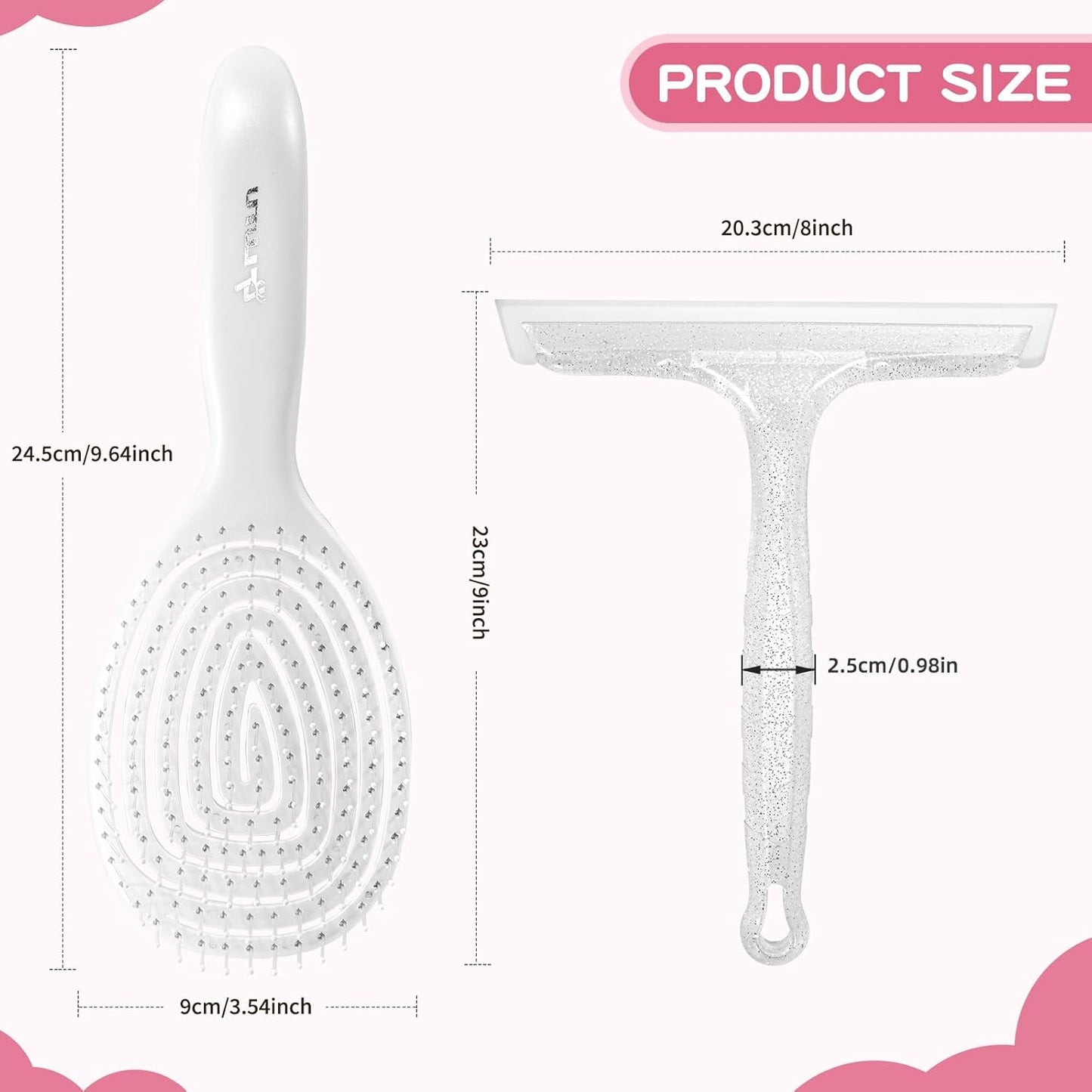 Shower Squeegee for Glass Doors, Bathroom Squeegee for Shower, Window Squeegee - Silver Comb and Squeegee Set for Hair Care and Glass Cleaning, by LTLUTU