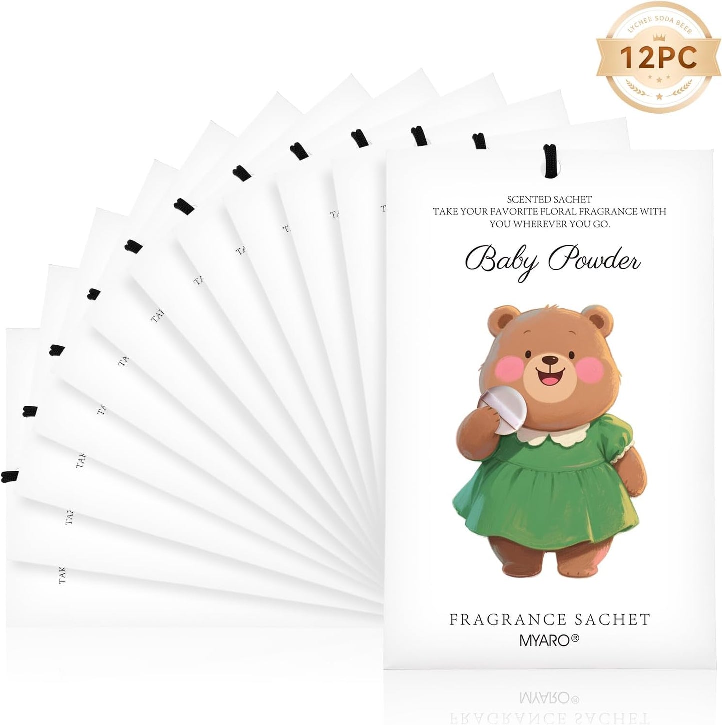 MYARO 12 Packs Baby Powder Scent Sachets Room Air Freshener for Closet Drawer Clothes Storage Small Space Odor Eliminator