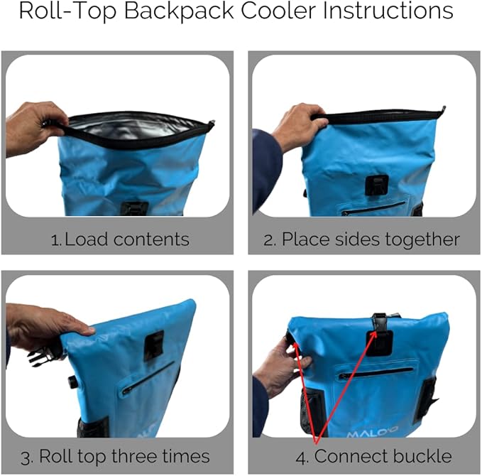 Malo'o Backpack Cooler Bag Holds 24 cans or 18 Bottles and ice - Roll-Top Soft Cooler for Kayaking, Camping, Beach, Fishing, Hiking Daypack & Travel Gear - Closed-Cell Insulation Cooler Backpack