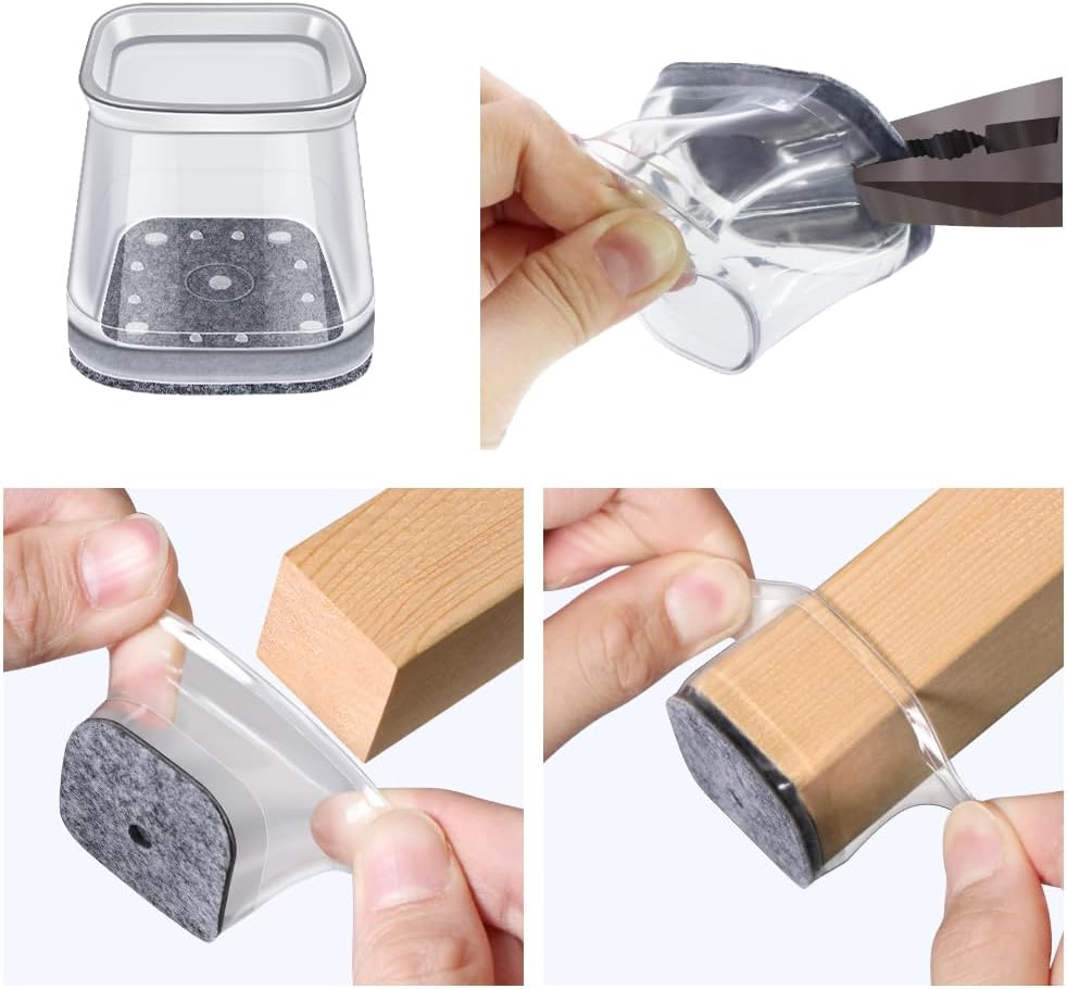 BUMACO Chair Leg Floor Protectors Square Chair Leg Protectors for Hardwood Floors Silicone Pads Covers to Protect Floors Clear-20 Pcs Square XL (1-5/8" to 2")