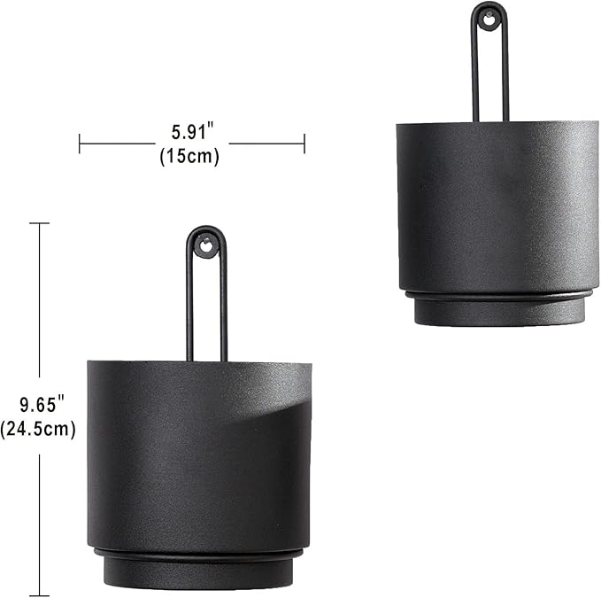 2 Pcs Wall Mounted Hanging Planter Vase for Indoor and Outdoor Plants Modern Metal Wall and Ceiling Planter Minimalist Flower Pot (Black, 5.91 inch)