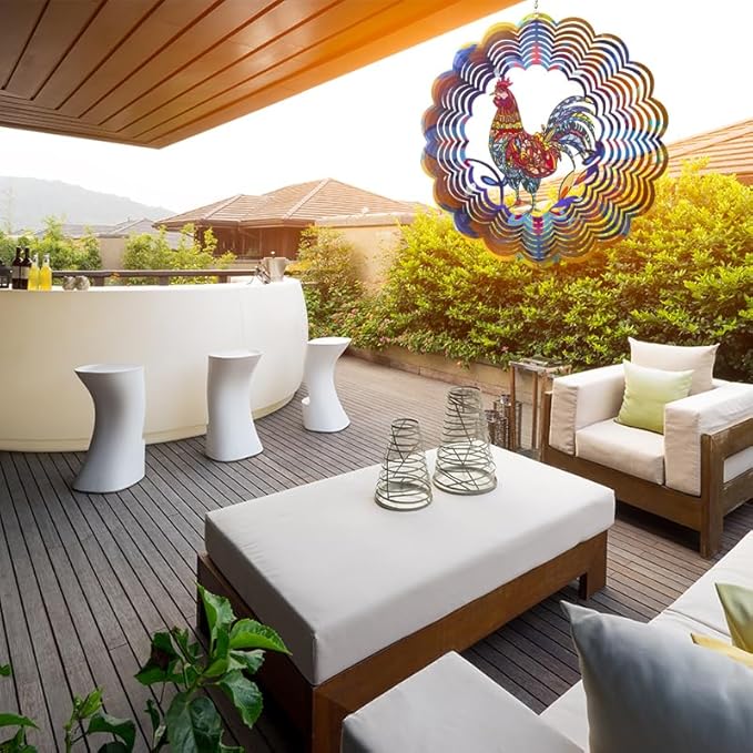 Wind Spinners, Gifts for Women Mom Grandma Wife, 12 inch 3D Stainless Steel Hanging Wind Spinner, Metal Kinetic Wind Sculpture for Indoor/Outdoor Decor, Yard Art, Garden Decorations (Rooster)