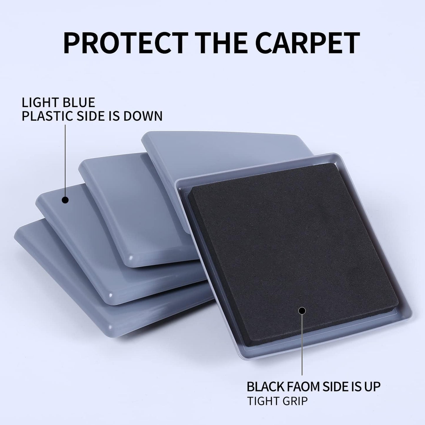 Ezprotekt 8 Pack Reusable Large Furniture Movers Sliders for Carpet, 5" Square Furniture Moving Pads, Carpet Sliders for Heavy Duty Sofa Bed Fridge, Move Items Quickly and Easily (Light Blue)