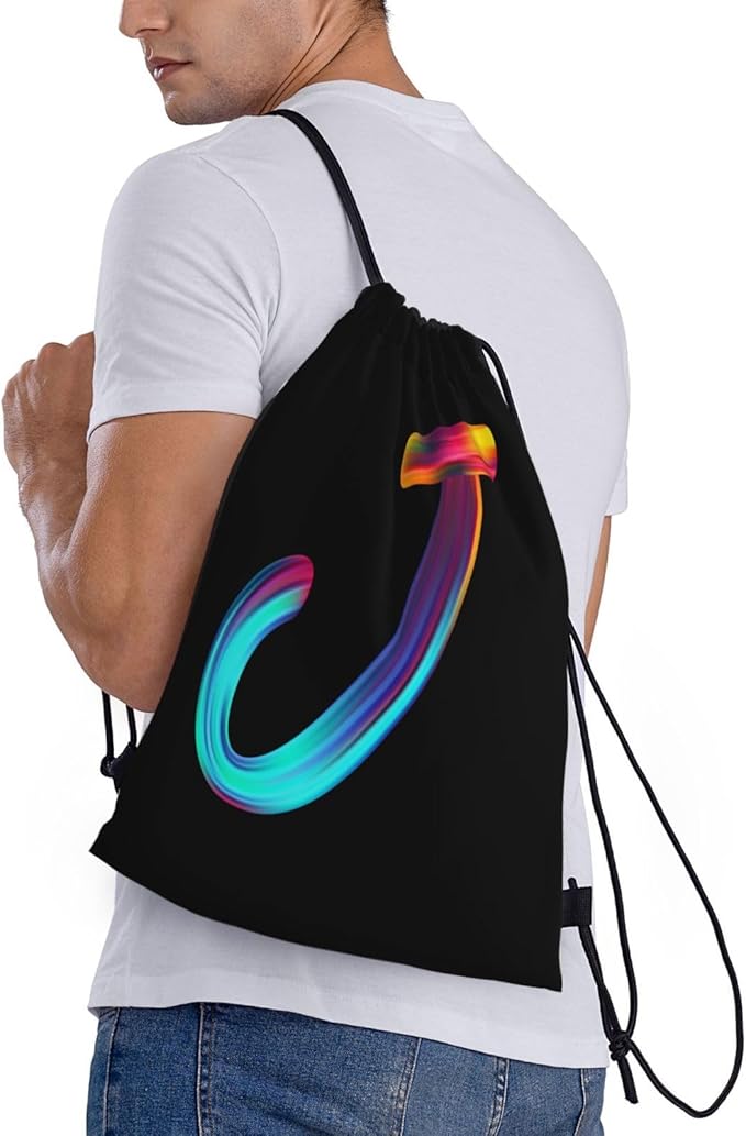 Drawstring Bags Initial Drawstring Backpack Sackpack Black Draw String Cinch Bags for Sports, Gym, Travel, Swimming, Beach, Camping, Rainbow Letter J