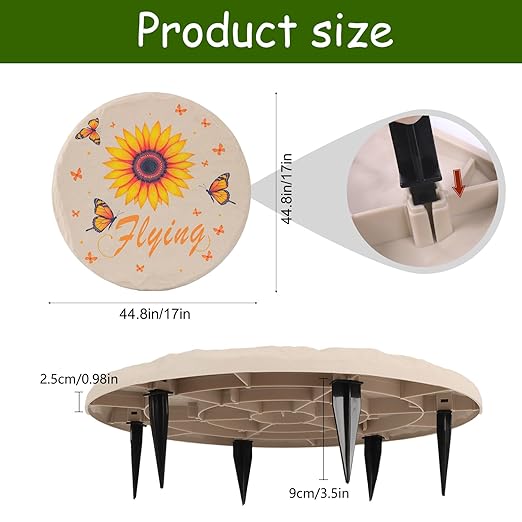 4Pcs Round Sunflower Stepping Stone Outdoor Garden Walkway, Durable Plastic Pavers for Patio, Pathway, and Landscaping, Weatherproof Stepping Stones with Ground Stakes for Easy Installation