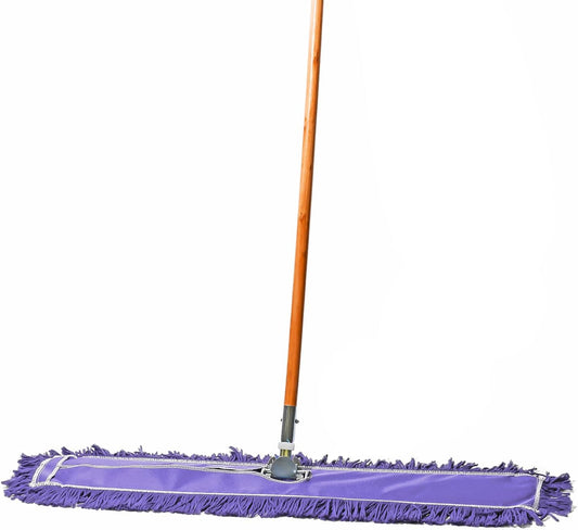36 Inch Purple Commercial Dust Mop & Floor Sweeper – Wood Handle Floor Mop for Tile, Hardwood & Concrete