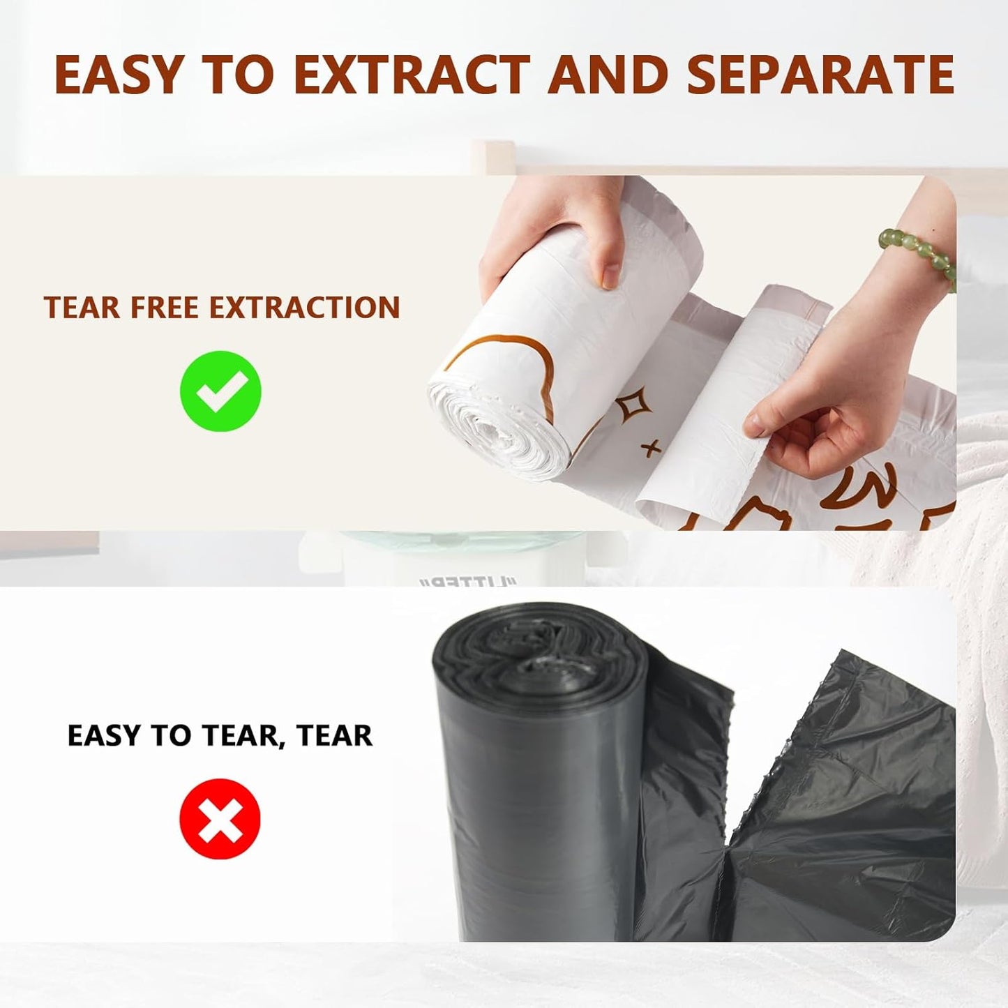 4 Gallon Trash Bags with Cute Rabbit Printed & Drawstring, Tear-Resistant Small Bathroom Garbage Bags, Heavy-Duty Trash Can Liners for Home/Office, 60 Counts