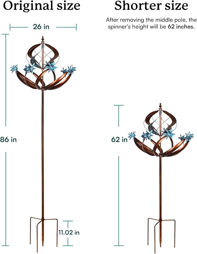 Yard Garden Wind Spinners Outdoor- Extra Large Kinetic Metal Wind Sculptures & Spinners, Yard Garden Decoration for Outdoor (26" W x 86" H)