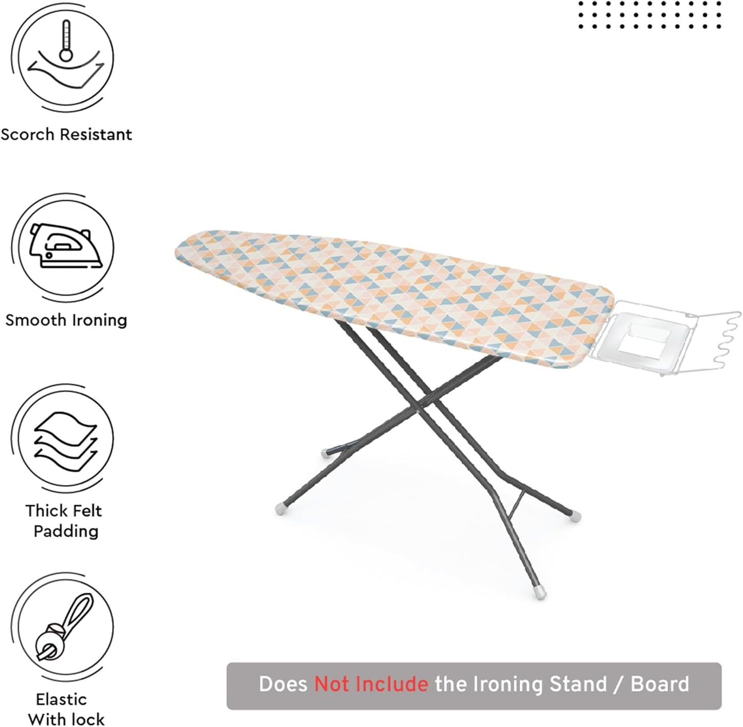 Encasa XO Ironing Board Cover and Pad - Thick 4mm Felt, Heat & Scorch-Resistant, Fits Wide Boards 49"x18", Elastic Bungee Cord Tightening, Easy Fit, Stain-Safe Dye, Triangles