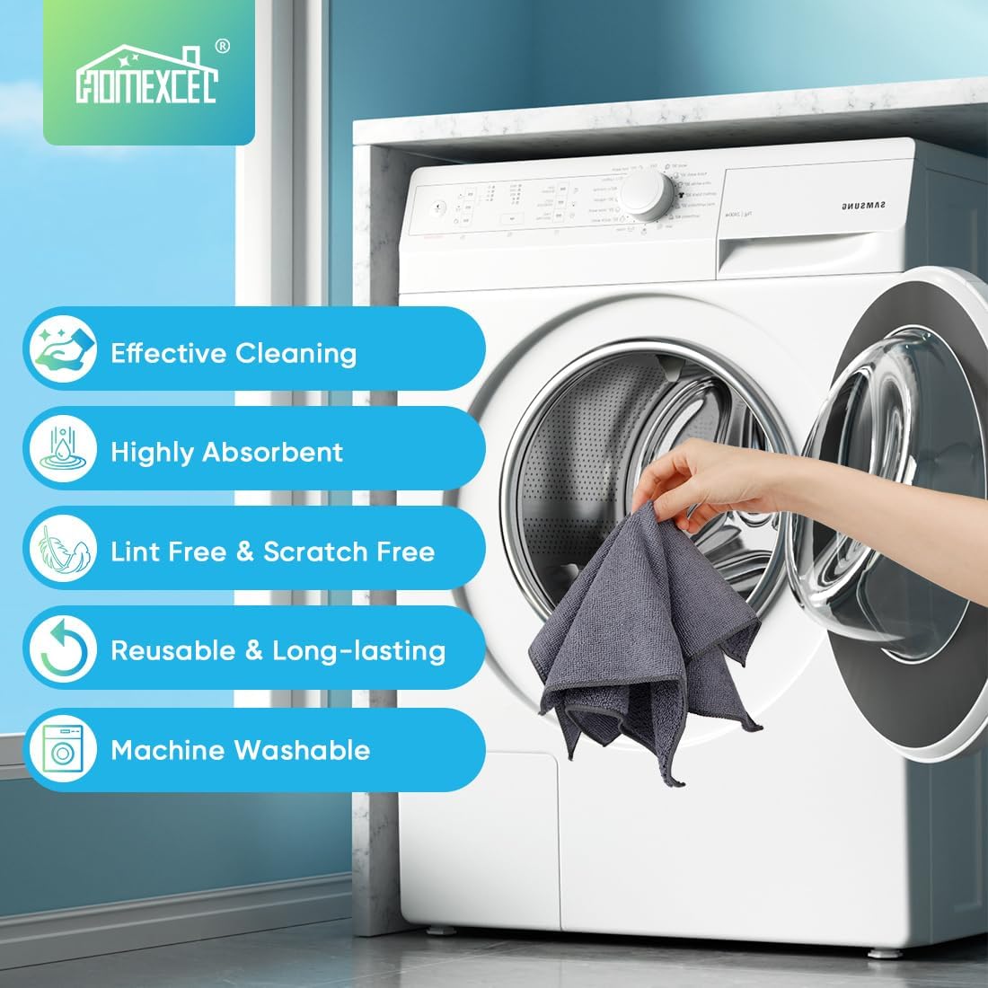 HOMEXCEL Grey Microfiber Cleaning Cloth, 12 Pack Premium Microfiber Towels for Cars, Lint Free, Scratch-Free, Highly Absorbent, Reusable Cleaning Rags for Car, Household, Kitchen, Window, 11.5"X11.5"