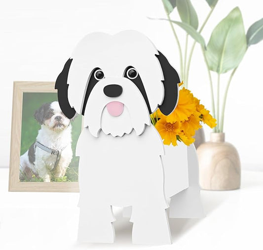 Shih Tzu Dog Planter, Pet Shape Garden Pots Plant Pots for Indoor/Outdoor Gardens Decoration, Cute, Surprise Gifts/Souvenirs for Pet Lovers (Black)