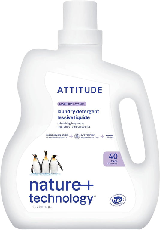 ATTITUDE Liquid Laundry Detergent, EWG Verified, HE Compatible, Plant-Based & Vegan, Natural Laundry Soap, Lavender Scent, 40 Loads, 67.6 Fl Oz