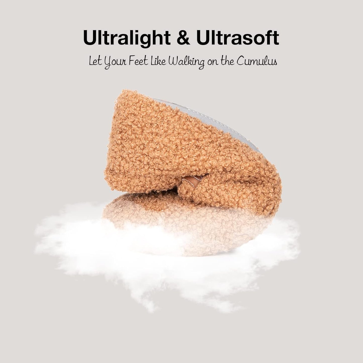 HomeTop Women's Fuzzy Curly Fur Memory Foam Loafer Slippers with Polar Fleece Lining